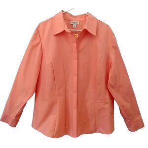 Coldwater Creek Blouse Shaped Peplum No Iron Deep Peach Cotton Blend - XL  NWT